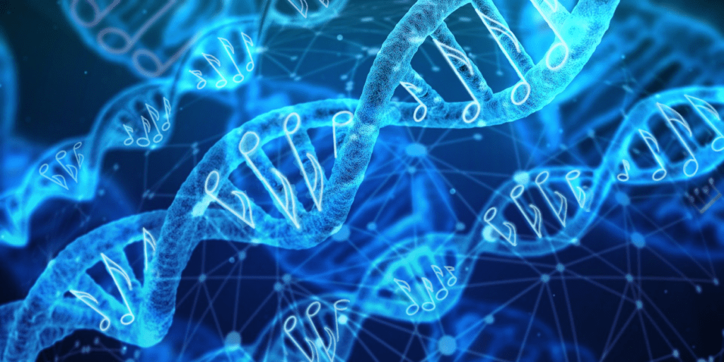 DNA helix with musical notes