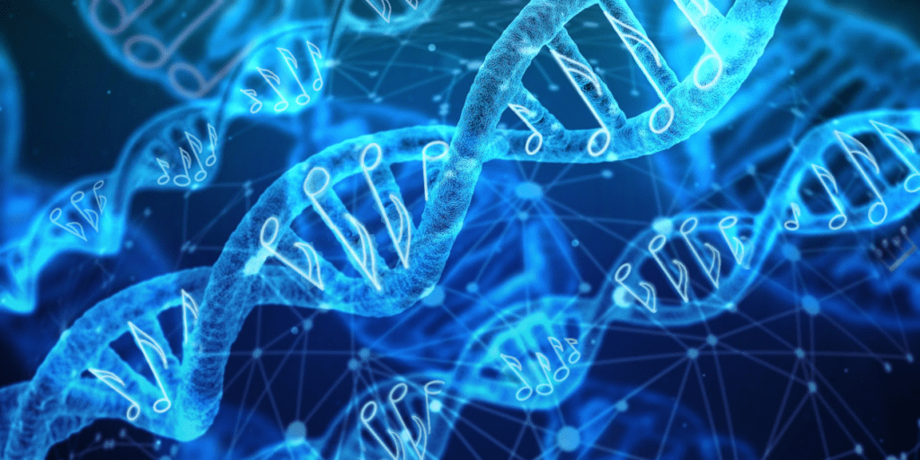DNA helix with musical notes